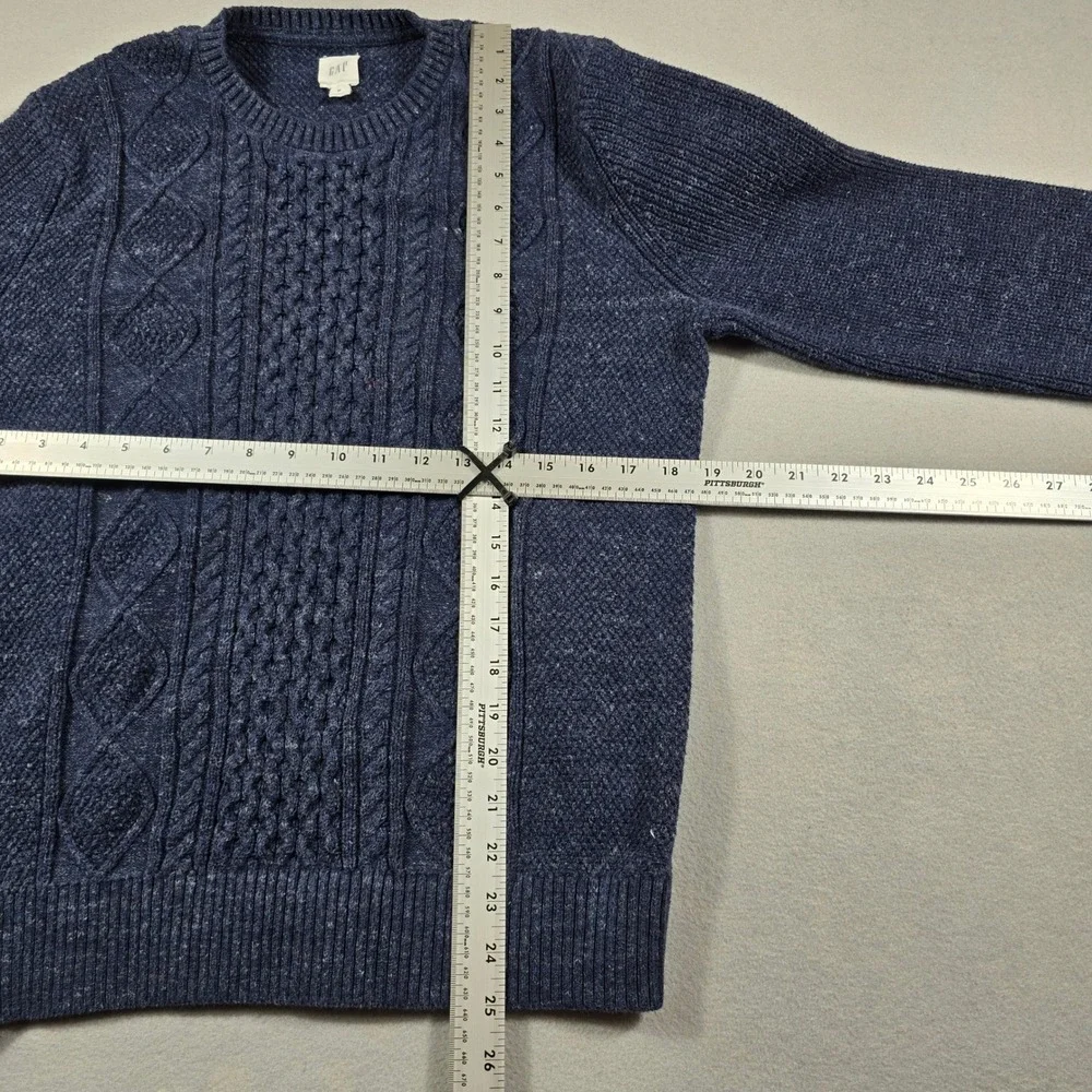 Gap Mens Medium Blue Sweater Crewneck Cable Knit Marled Cotton Blend